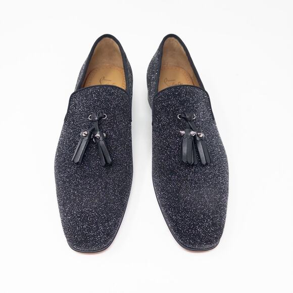 Christian Louboutin Colonnaki Glitter Spiked Tassel Loafers Size 41 EU